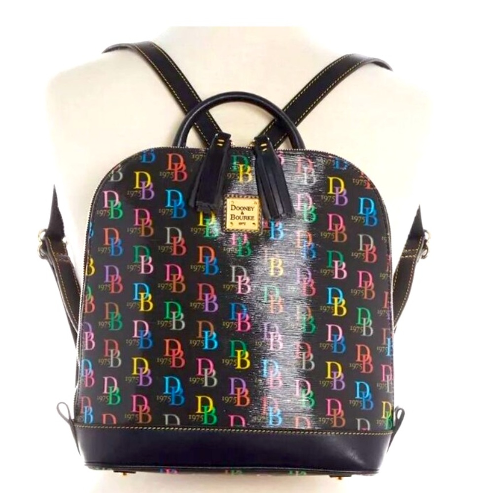 Dooney & Bourke Black Rainbow Monogram Domed Backpack NWT! factory Wrapped